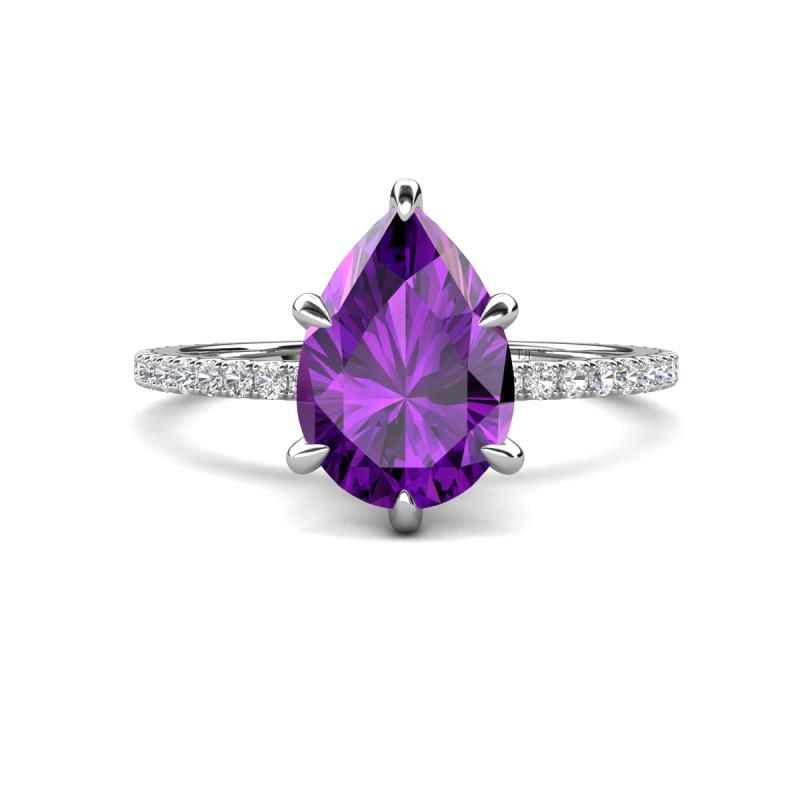 Aisha 1.51 ctw Amethyst (9x6 mm) Pear Shape Hidden Halo accented Lab Grown Diamond Women Engagement ring