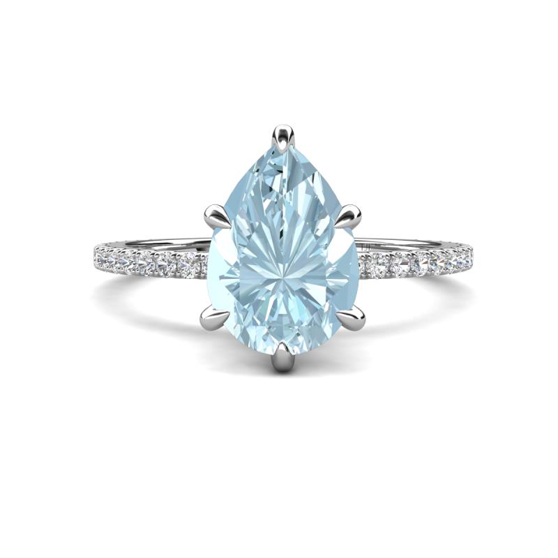 Aisha 1.56 ctw Aquamarine (9x6 mm) Pear Shape Hidden Halo accented Lab Grown Diamond Women Engagement ring
