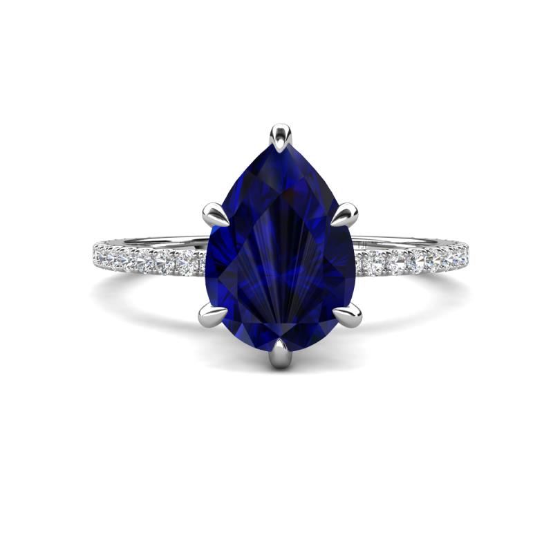 Aisha 1.99 ctw Created Blue Sapphire (9x6 mm) Pear Shape Hidden Halo accented Lab Grown Diamond Women Engagement ring