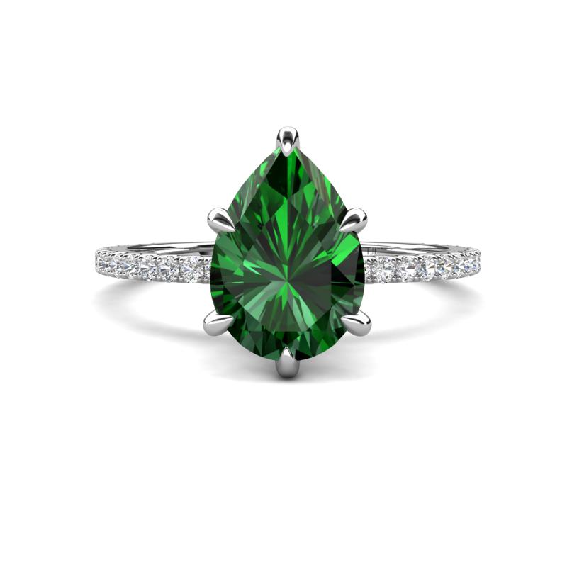 Aisha 1.46 ctw Created Emerald (9x6 mm) Pear Shape Hidden Halo accented Lab Grown Diamond Women Engagement ring