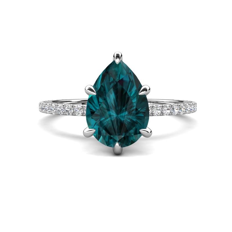 Aisha 2.01 ctw London Blue Topaz (9x6 mm) Pear Shape Hidden Halo accented Lab Grown Diamond Women Engagement ring