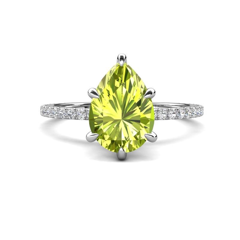Aisha 1.86 ctw Peridot (9x6 mm) Pear Shape Hidden Halo accented Lab Grown Diamond Women Engagement ring