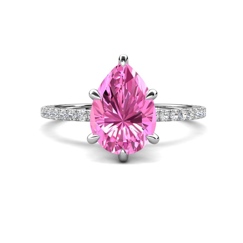 Aisha 1.86 ctw Created Pink Sapphire (9x6 mm) Pear Shape Hidden Halo accented Lab Grown Diamond Women Engagement ring