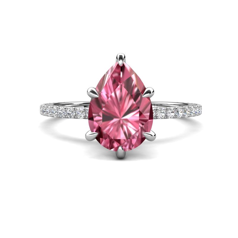 Aisha 1.86 ctw Pink Tourmaline (9x6 mm) Pear Shape Hidden Halo accented Lab Grown Diamond Women Engagement ring