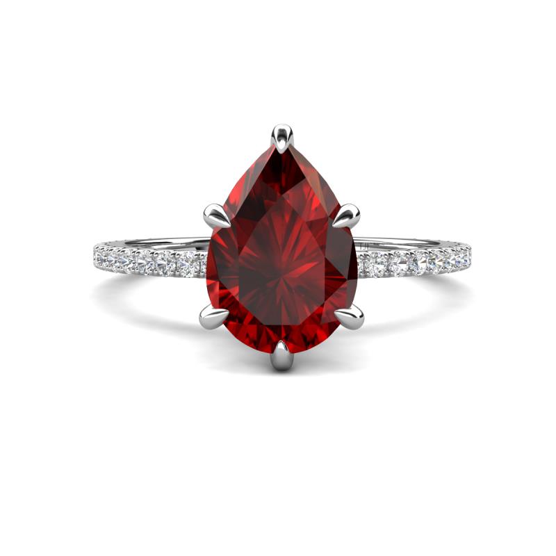 Aisha 1.96 ctw Red Garnet (9x6 mm) Pear Shape Hidden Halo accented Lab Grown Diamond Women Engagement ring