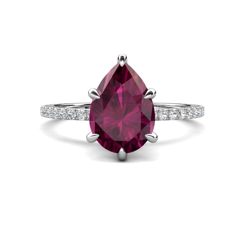 Aisha 1.81 ctw Rhodolite Garnet (9x6 mm) Pear Shape Hidden Halo accented Lab Grown Diamond Women Engagement ring