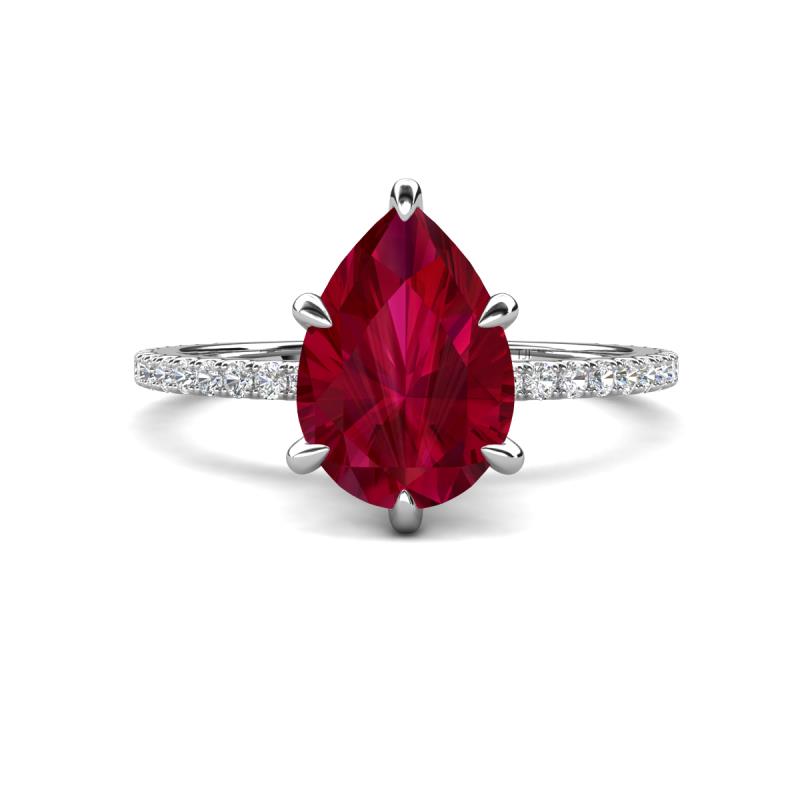 Aisha 1.99 ctw Created Ruby (9x6 mm) Pear Shape Hidden Halo accented Lab Grown Diamond Women Engagement ring
