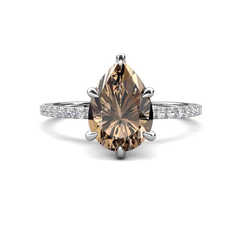 Aisha 1.56 ctw Smoky Quartz (9x6 mm) Pear Shape Hidden Halo accented Lab Grown Diamond Women Engagement ring