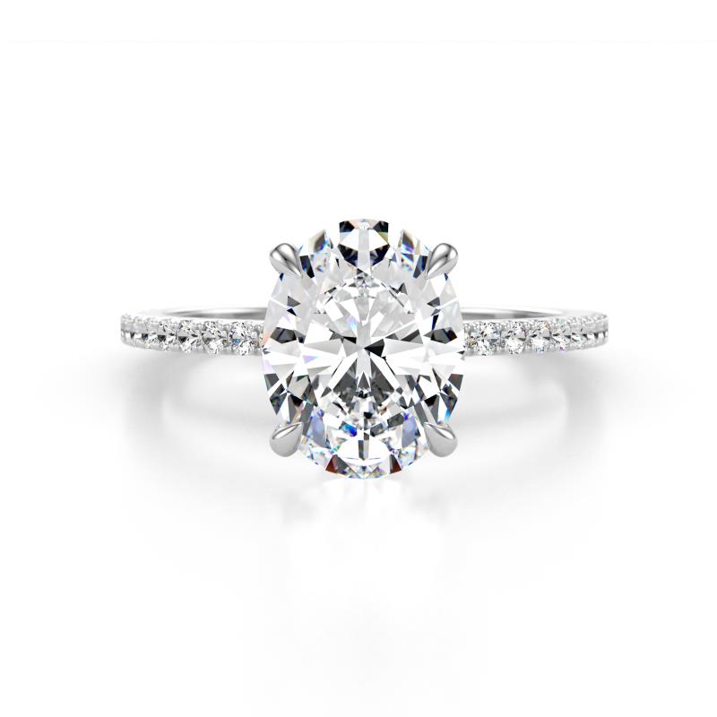 Aisha 2.37 ctw IGI Certified Lab Grown Diamond Oval Shape (9x7 mm) Hidden Halo accented Side Lab Grown Diamond Engagement Ring 