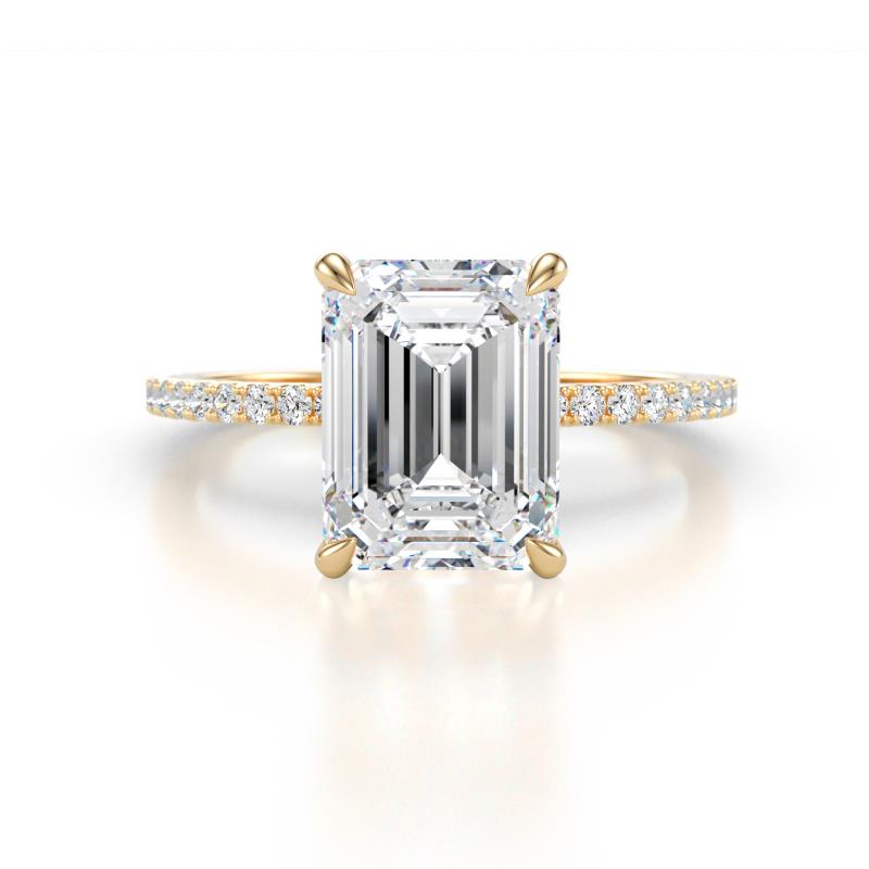 Aisha 2.87 ctw IGI Certified Lab Grown Diamond Emerald Shape (9x7 mm) Hidden Halo accented Side Lab Grown Diamond Engagement Ring 