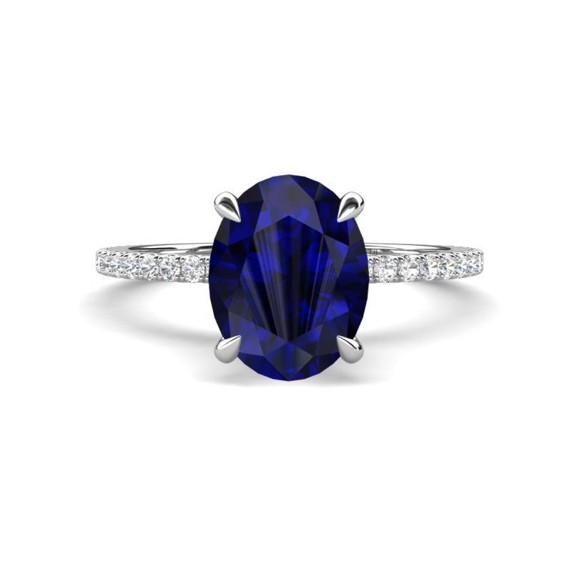 Aisha 2.89 ctw Created Blue Sapphire Oval Shape (9x7 mm) Hidden Halo accented Side Lab Grown Diamond Engagement Ring 