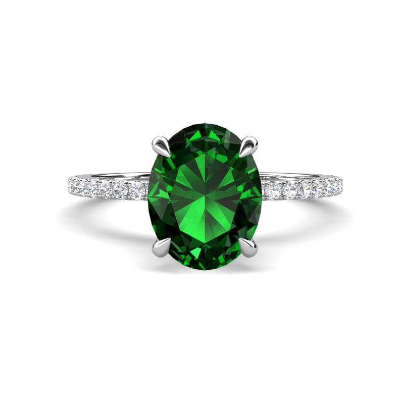Aisha 2.07 ctw Created Emerald Oval Shape (9x7 mm) Hidden Halo accented Side Lab Grown Diamond Engagement Ring 