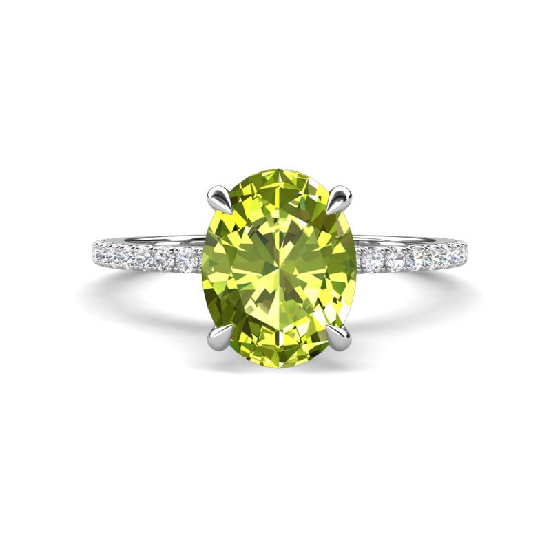 Aisha 2.37 ctw Peridot Oval Shape (9x7 mm) Hidden Halo accented Side Lab Grown Diamond Engagement Ring 