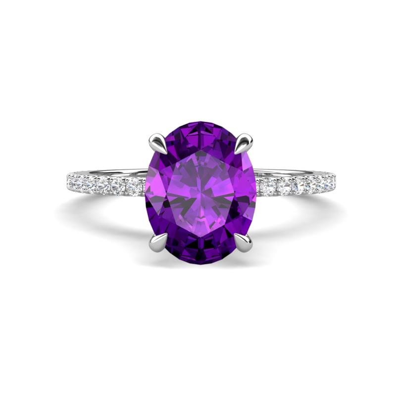 Aisha 2.07 ctw Amethyst Oval Shape (9x7 mm) Hidden Halo accented Side Lab Grown Diamond Engagement Ring 