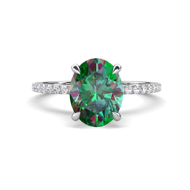 Aisha 2.52 ctw Created Alexandrite Oval Shape (9x7 mm) Hidden Halo accented Side Lab Grown Diamond Engagement Ring 