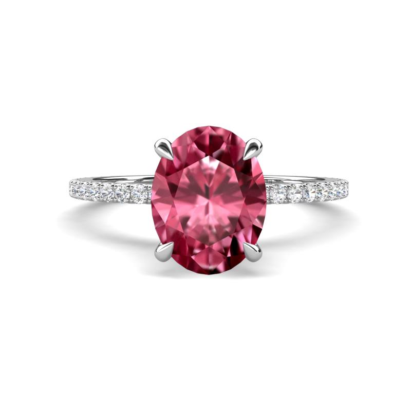 Aisha 2.47 ctw Pink Tourmaline Oval Shape (9x7 mm) Hidden Halo accented Side Lab Grown Diamond Engagement Ring 