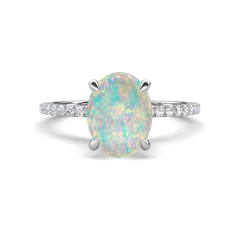 Aisha 1.69 ctw Opal Oval Shape (9x7 mm) Hidden Halo accented Side Lab Grown Diamond Engagement Ring 