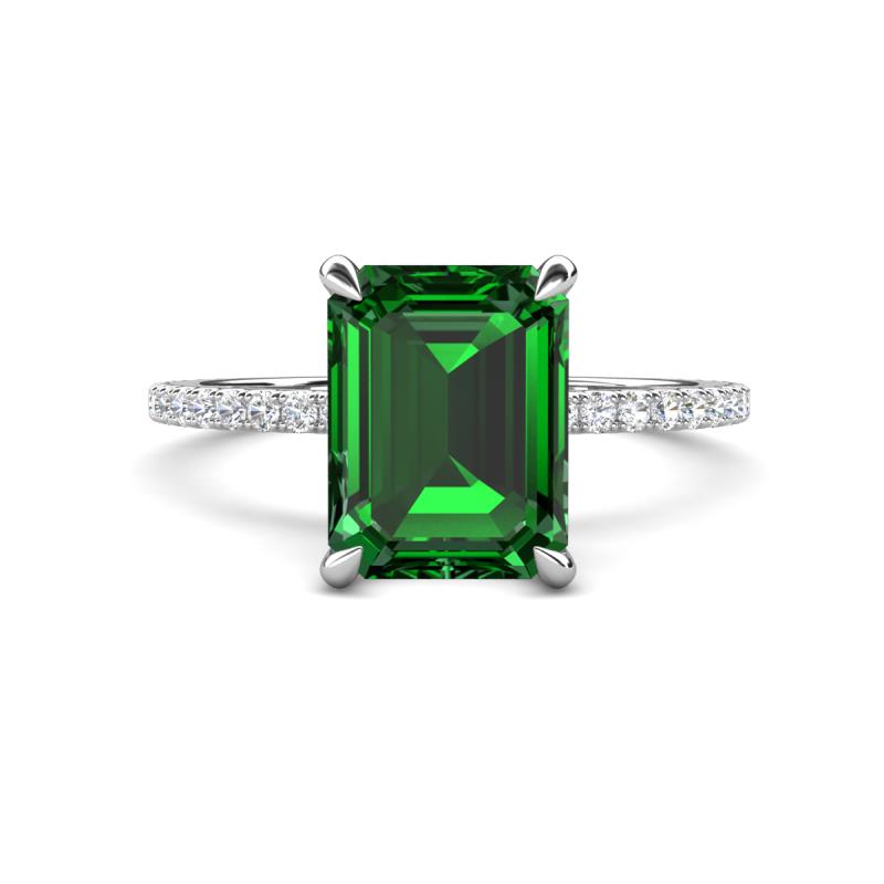 Aisha 2.37 ctw Created Emerald Emerald Shape (9x7 mm) Hidden Halo accented Side Lab Grown Diamond Engagement Ring 