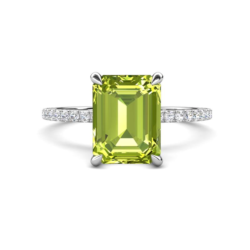 Aisha 2.82 ctw Peridot Emerald Shape (9x7 mm) Hidden Halo accented Side Lab Grown Diamond Engagement Ring 