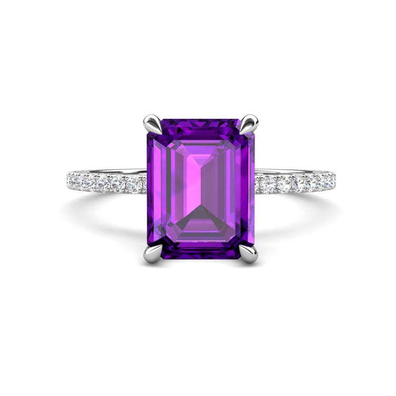Aisha 2.62 ctw Amethyst Emerald Shape (9x7 mm) Hidden Halo accented Side Lab Grown Diamond Engagement Ring 