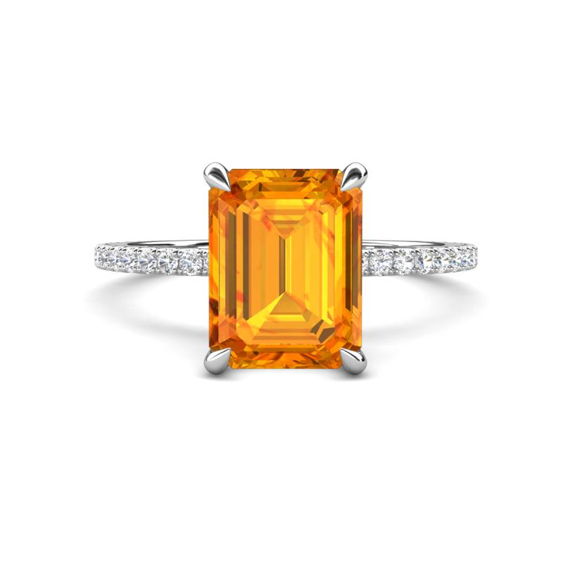Aisha 2.62 ctw Citrine Emerald Shape (9x7 mm) Hidden Halo accented Side Lab Grown Diamond Engagement Ring 