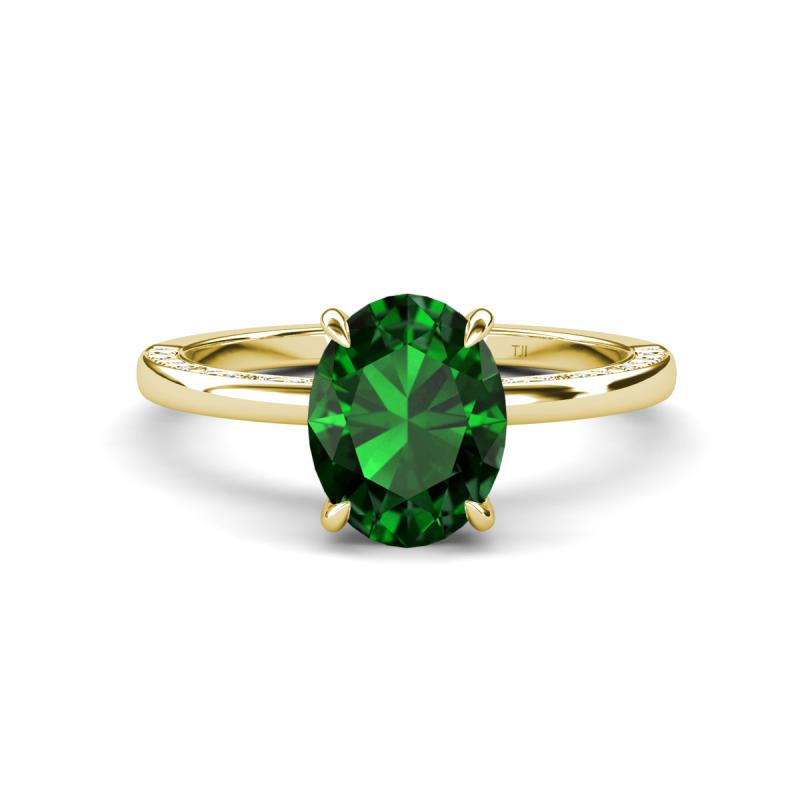 Lucia 1.84 ctw Created Emerald Oval Shape (9x7 mm) Hidden Halo accented Natural Diamond Engagement Ring 