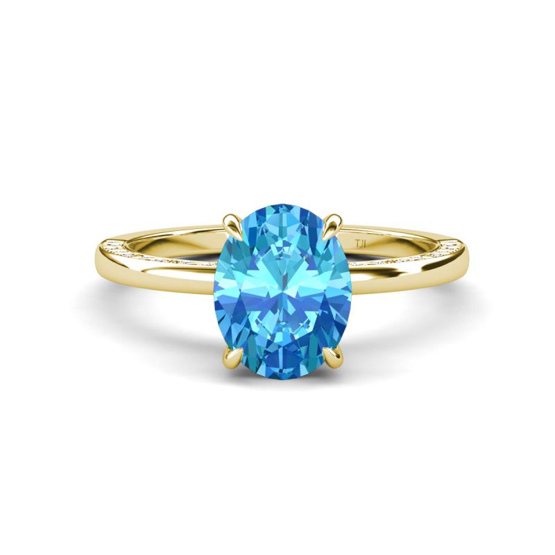 Lucia 2.54 ctw Blue Topaz Oval Shape (9x7 mm) Hidden Halo accented Natural Diamond Engagement Ring 