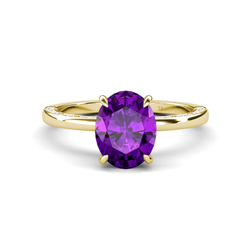 Lucia 1.84 ctw Amethyst Oval Shape (9x7 mm) Hidden Halo accented Natural Diamond Engagement Ring 