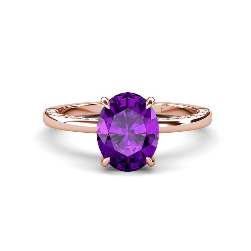 Lucia 1.84 ctw Amethyst Oval Shape (9x7 mm) Hidden Halo accented Natural Diamond Engagement Ring 