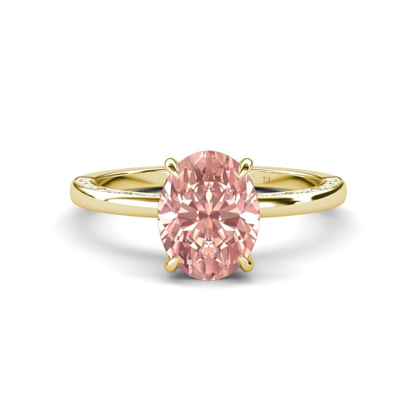 Lucia 1.75 ctw Morganite Oval Shape (9x7 mm) Hidden Halo accented Natural Diamond Engagement Ring 