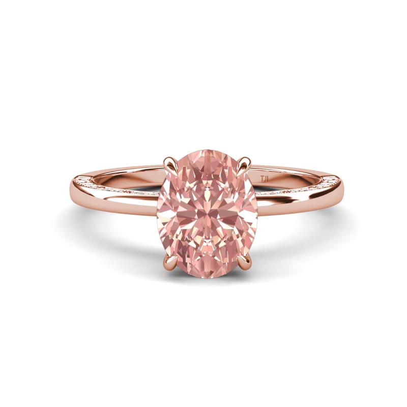 Lucia 1.75 ctw Morganite Oval Shape (9x7 mm) Hidden Halo accented Natural Diamond Engagement Ring 