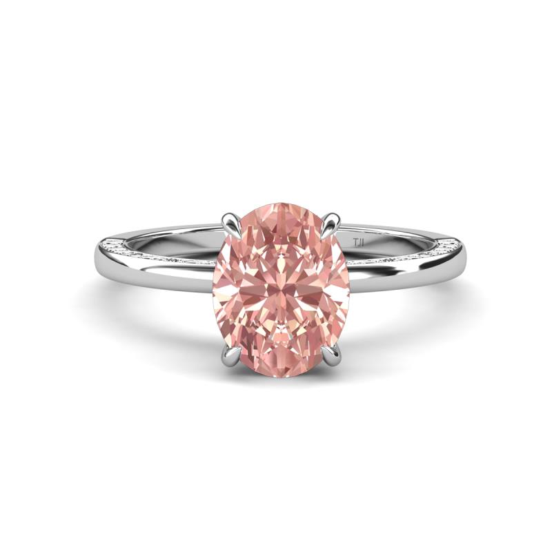 Lucia 1.75 ctw Morganite Oval Shape (9x7 mm) Hidden Halo accented Natural Diamond Engagement Ring 