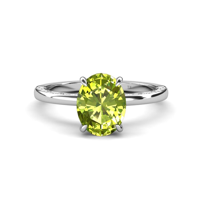 Lucia 2.14 ctw Peridot Oval Shape (9x7 mm) Hidden Halo accented Natural Diamond Engagement Ring 