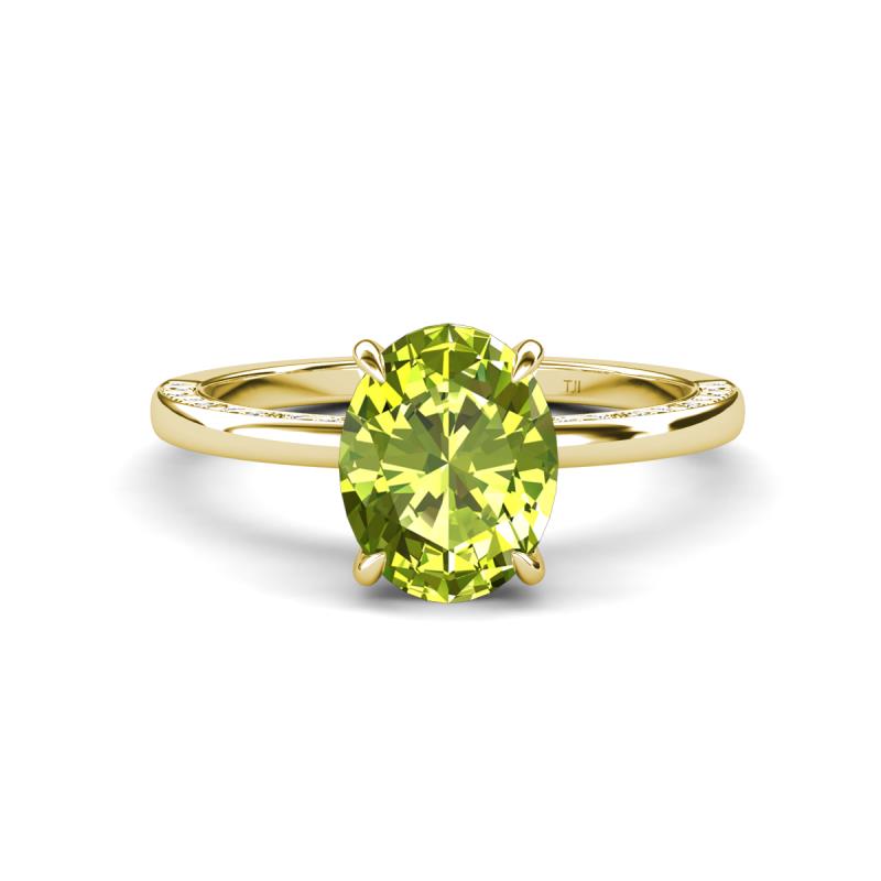 Lucia 2.14 ctw Peridot Oval Shape (9x7 mm) Hidden Halo accented Natural Diamond Engagement Ring 