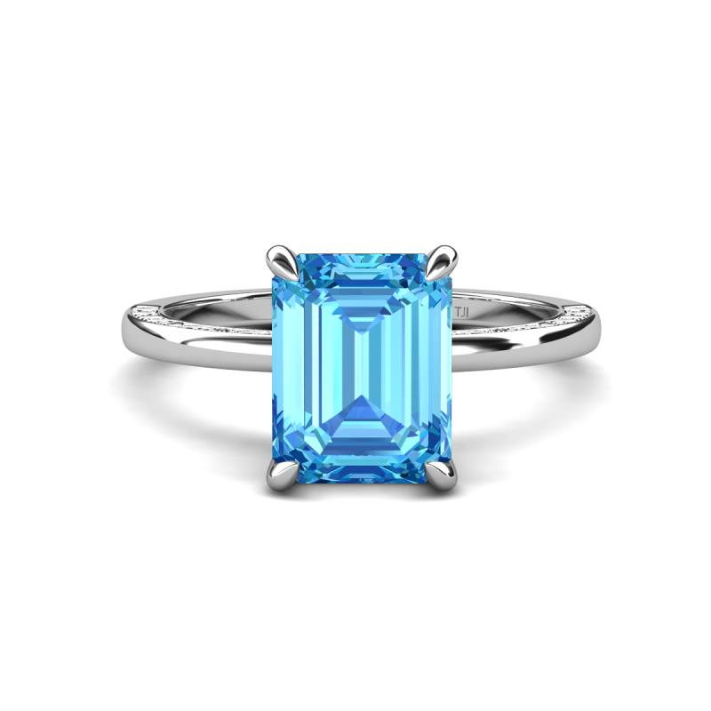 Lucia 3.14 ctw Blue Topaz Emerald Shape (9x7 mm) Hidden Halo accented Natural Diamond Engagement Ring 