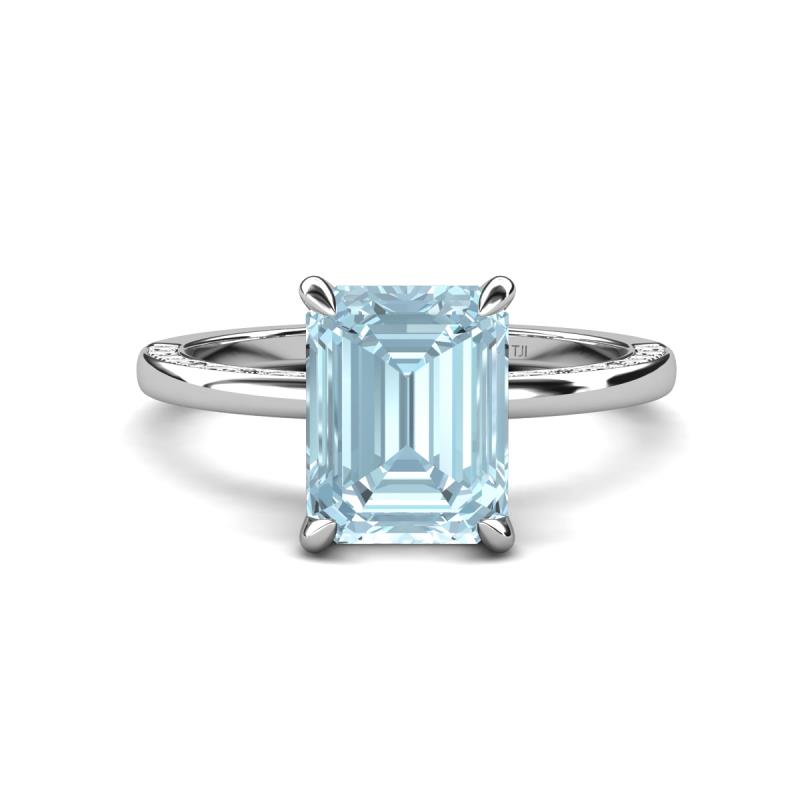 Lucia 2.14 ctw Aquamarine Emerald Shape (9x7 mm) Hidden Halo accented Natural Diamond Engagement Ring 