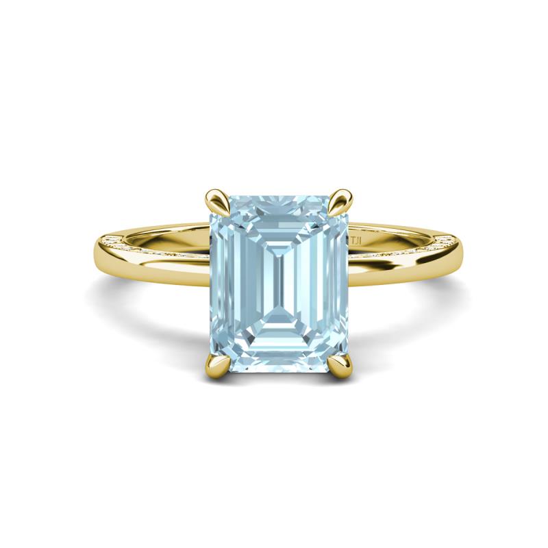 Lucia 2.14 ctw Aquamarine Emerald Shape (9x7 mm) Hidden Halo accented Natural Diamond Engagement Ring 