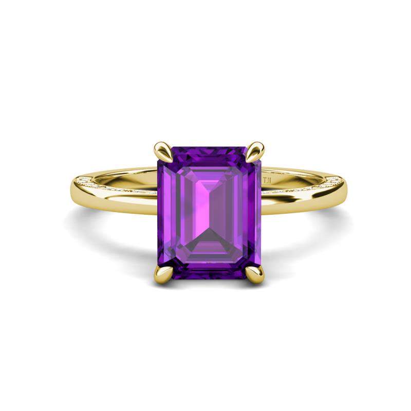 Lucia 2.39 ctw Amethyst Emerald Shape (9x7 mm) Hidden Halo accented Natural Diamond Engagement Ring 