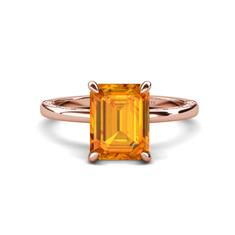 Lucia 2.39 ctw Citrine Emerald Shape (9x7 mm) Hidden Halo accented Natural Diamond Engagement Ring 