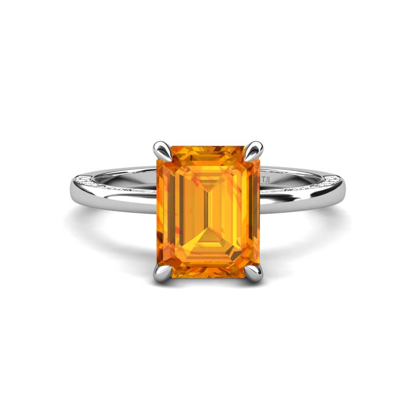 Lucia 2.39 ctw Citrine Emerald Shape (9x7 mm) Hidden Halo accented Natural Diamond Engagement Ring 