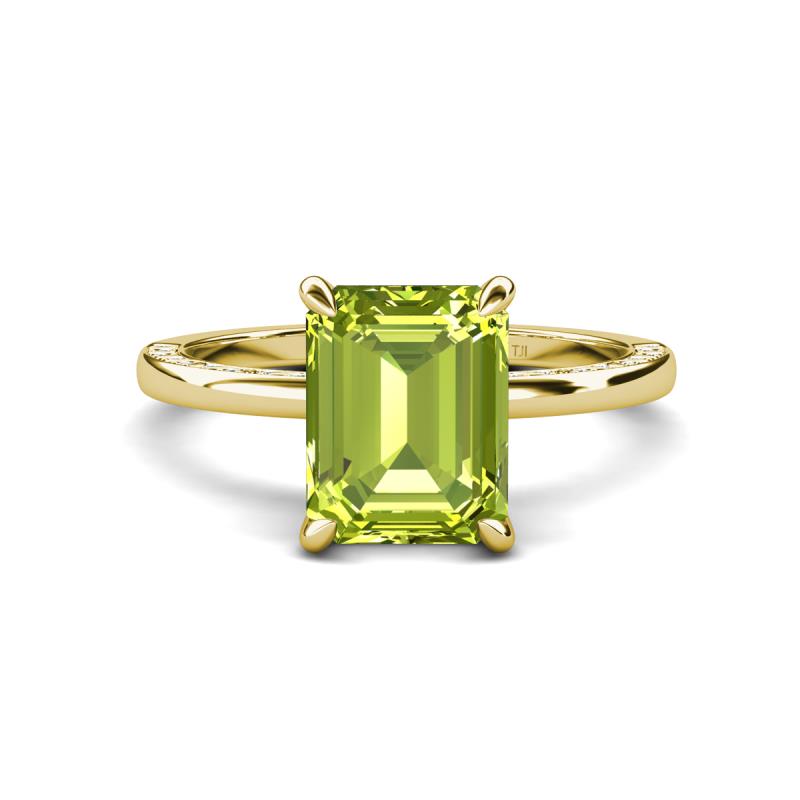 Lucia 2.59 ctw Peridot Emerald Shape (9x7 mm) Hidden Halo accented Natural Diamond Engagement Ring 