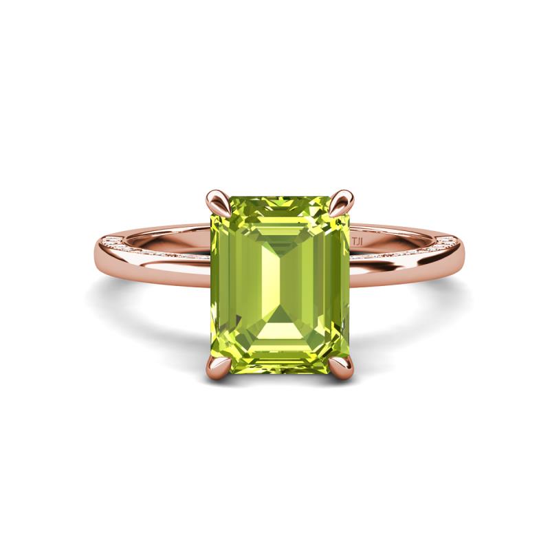 Lucia 2.59 ctw Peridot Emerald Shape (9x7 mm) Hidden Halo accented Natural Diamond Engagement Ring 