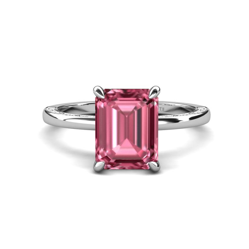 Lucia 2.99 ctw Pink Tourmaline Emerald Shape (9x7 mm) Hidden Halo accented Natural Diamond Engagement Ring 