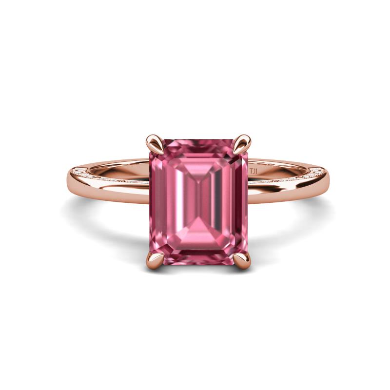 Lucia 2.99 ctw Pink Tourmaline Emerald Shape (9x7 mm) Hidden Halo accented Natural Diamond Engagement Ring 