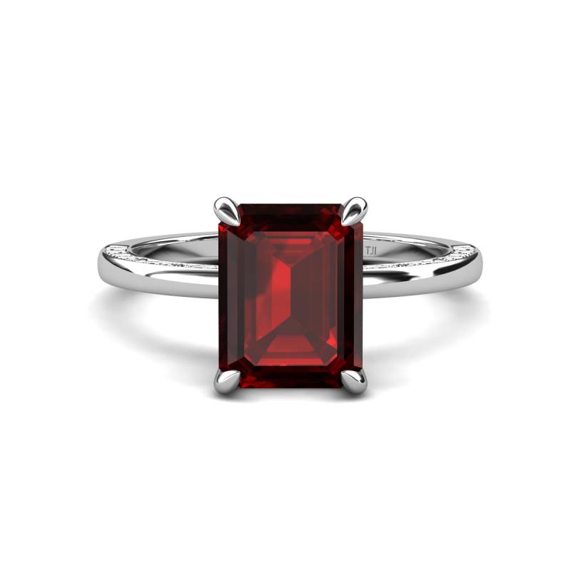 Lucia 3.14 ctw Red Garnet Emerald Shape (9x7 mm) Hidden Halo accented Natural Diamond Engagement Ring 