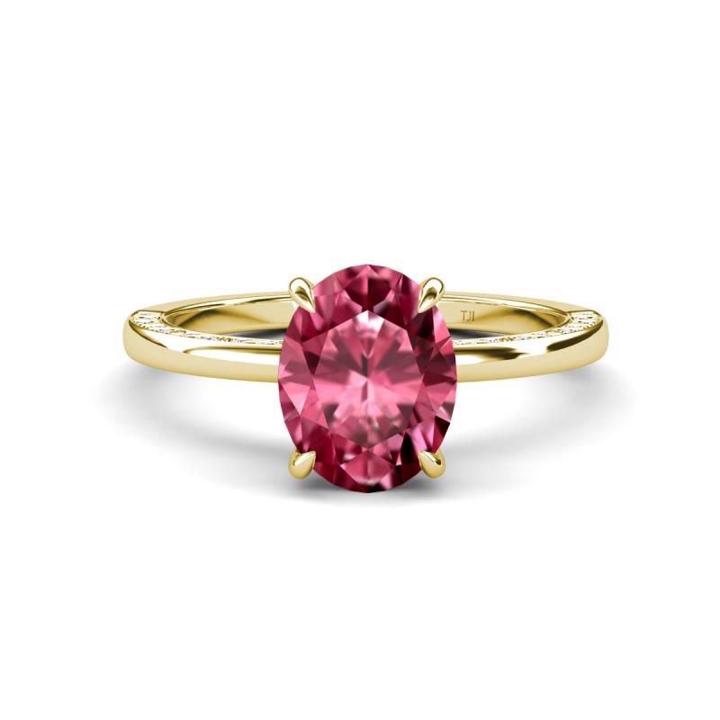 Lucia 2.24 ctw Pink Tourmaline Oval Shape (9x7 mm) Hidden Halo accented Natural Diamond Engagement Ring 