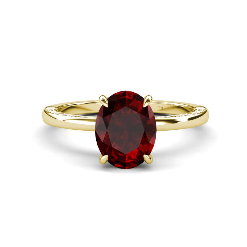 Lucia 2.34 ctw Red Garnet Oval Shape (9x7 mm) Hidden Halo accented Natural Diamond Engagement Ring 