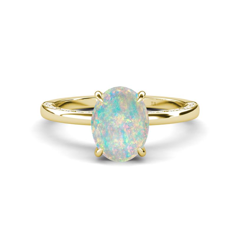 Lucia 1.46 ctw Opal Oval Shape (9x7 mm) Hidden Halo accented Natural Diamond Engagement Ring 