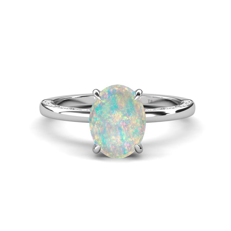 Lucia 1.46 ctw Opal Oval Shape (9x7 mm) Hidden Halo accented Natural Diamond Engagement Ring 