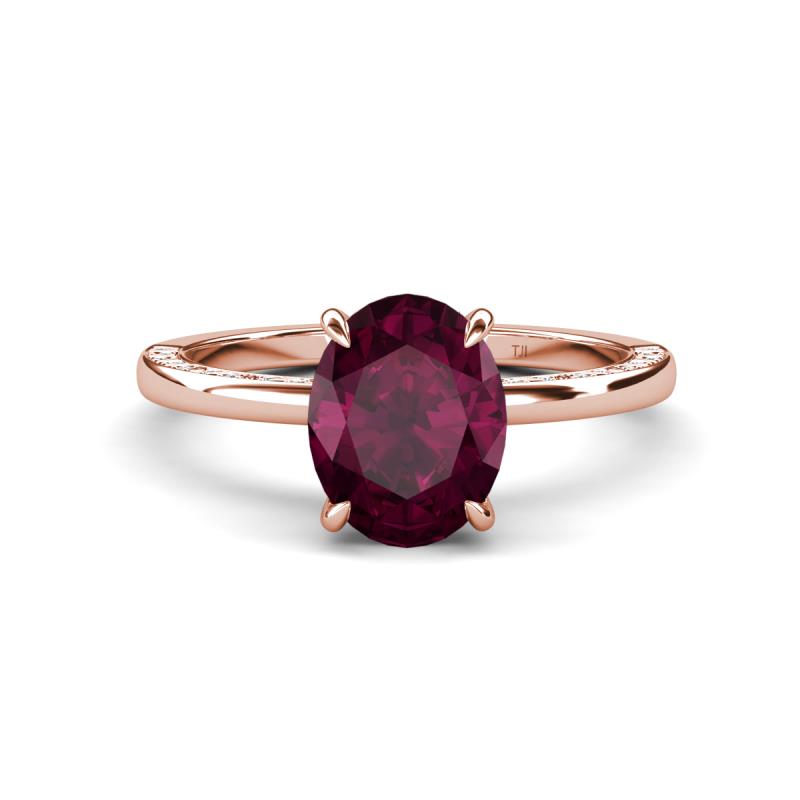 Lucia 2.44 ctw Rhodolite Garnet Oval Shape (9x7 mm) Hidden Halo accented Natural Diamond Engagement Ring 